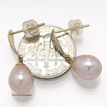 Load image into Gallery viewer, 14k Yellow Gold Diamond &amp; Pink Pearl Dangle Stud Earrings