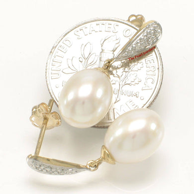 14k Yellow Gold Diamond Raindrop Pearl Dangle Stud Earrings