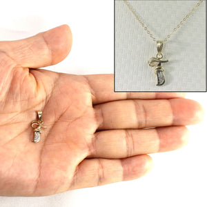14K Yellow Gold Diamond Script Initial F Pendant
