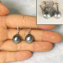 Load image into Gallery viewer, 14k Yellow Gold &amp; Diamond Silver Gray Tahitian Pearl Earrings