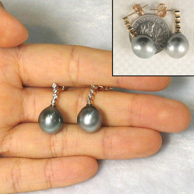 14k Yellow Gold & Diamond Silver Gray Tahitian Pearl Earrings