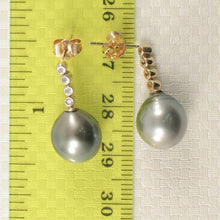 Load image into Gallery viewer, 14k Yellow Gold &amp; Diamond Silver Gray Tahitian Pearl Earrings