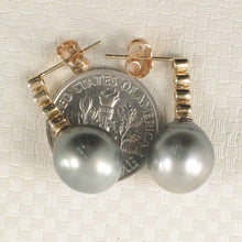 Load image into Gallery viewer, 14k Yellow Gold &amp; Diamond Silver Gray Tahitian Pearl Earrings