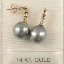 Load image into Gallery viewer, 14k Yellow Gold &amp; Diamond Silver Gray Tahitian Pearl Earrings