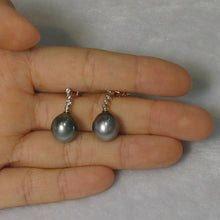 Load image into Gallery viewer, 14k Yellow Gold &amp; Diamond Silver Gray Tahitian Pearl Earrings