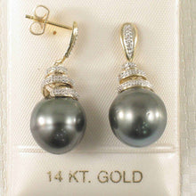 Load image into Gallery viewer, 14k Yellow Gold Diamond &amp; Tahitian Pearl Dangle Earrings