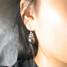 Load image into Gallery viewer, 14k Yellow Gold Diamond &amp; Tahitian Pearl Dangle Earrings