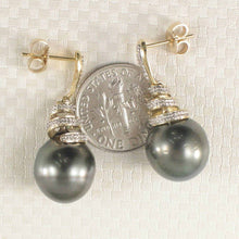 Load image into Gallery viewer, 14k Yellow Gold Diamond &amp; Tahitian Pearl Dangle Earrings
