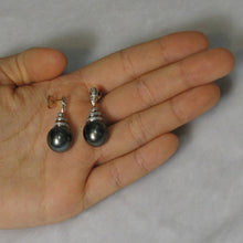 Load image into Gallery viewer, 14k Yellow Gold Diamond &amp; Tahitian Pearl Dangle Earrings