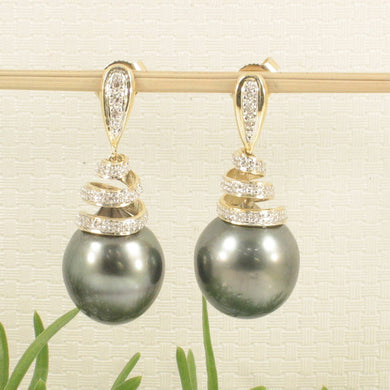 14k Yellow Gold Diamond & Tahitian Pearl Dangle Earrings
