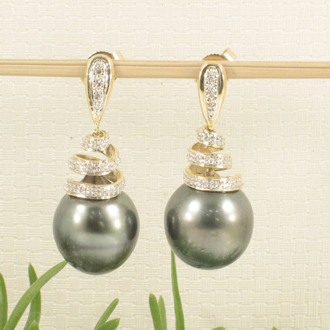 14k Yellow Gold Diamond & Tahitian Pearl Dangle Earrings