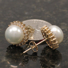 Load image into Gallery viewer, 14k Yellow Gold Diamond &amp; White Cultured Pearl Stud Earrings