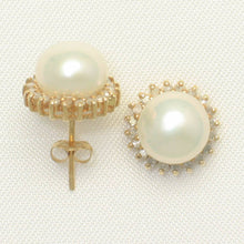 Load image into Gallery viewer, 14k Yellow Gold Diamond &amp; White Cultured Pearl Stud Earrings