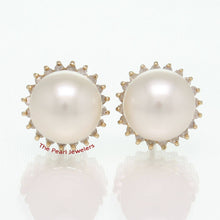 Load image into Gallery viewer, 14k Yellow Gold Diamond &amp; White Cultured Pearl Stud Earrings