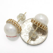 Load image into Gallery viewer, 14k Yellow Gold Diamond &amp; White Cultured Pearl Stud Earrings