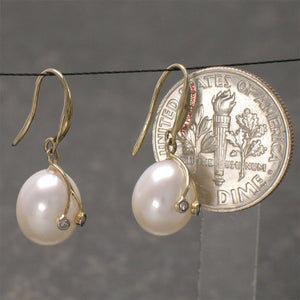 14k Yellow Gold Diamond & White Pearl Hooks