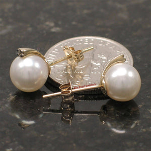 14k Yellow Gold Diamond & Cultured Pearl Stud Earrings (Multi-Color)