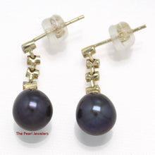 Load image into Gallery viewer, 14k Yellow Gold Genuine Diamonds Black Pearl Dangle Stud Earrings