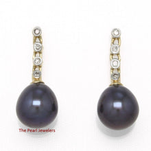 Load image into Gallery viewer, 14k Yellow Gold Genuine Diamonds Black Pearl Dangle Stud Earrings