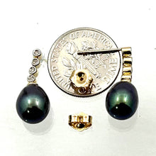 Load image into Gallery viewer, 14k Yellow Gold Genuine Diamonds Black Pearl Dangle Stud Earrings