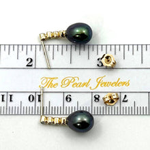 Load image into Gallery viewer, 14k Yellow Gold Genuine Diamonds Black Pearl Dangle Stud Earrings