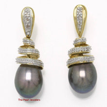 Load image into Gallery viewer, 14k Yellow Gold Diamond &amp; Black Pearl Dangle Stud Earrings