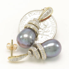 Load image into Gallery viewer, 14k Yellow Gold Diamond &amp; Black Pearl Dangle Stud Earrings