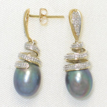 Load image into Gallery viewer, 14k Yellow Gold Diamond &amp; Black Pearl Dangle Stud Earrings