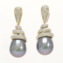 Load image into Gallery viewer, 14k Yellow Gold Diamond &amp; Black Pearl Dangle Stud Earrings