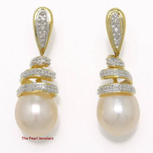 Load image into Gallery viewer, 14k Yellow Gold Diamond &amp; Pink Pearl Dangle Stud Earrings