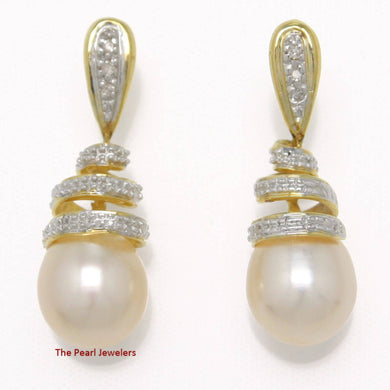 14k Yellow Gold Diamond & Pink Pearl Dangle Stud Earrings