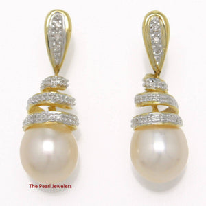 14k Yellow Gold Diamond & Pink Pearl Dangle Stud Earrings