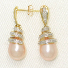 Load image into Gallery viewer, 14k Yellow Gold Diamond &amp; Pink Pearl Dangle Stud Earrings