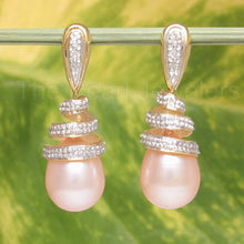 Load image into Gallery viewer, 14k Yellow Gold Diamond &amp; Pink Pearl Dangle Stud Earrings