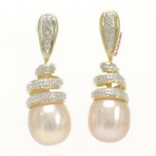 Load image into Gallery viewer, 14k Yellow Gold Diamond &amp; Pink Pearl Dangle Stud Earrings