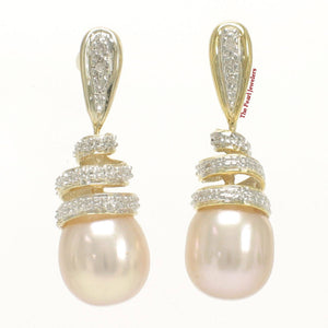 14k Yellow Gold Diamond & Pink Pearl Dangle Stud Earrings