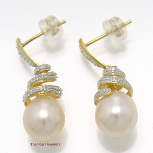 14k Yellow Gold Diamond & Pink Pearl Dangle Stud Earrings