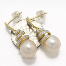 Load image into Gallery viewer, 14k Yellow Gold Diamond &amp; Pink Pearl Dangle Stud Earrings