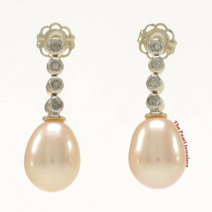 14k Yellow Gold Diamonds Romantic Pink Pearl Dangle Earrings