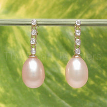 Load image into Gallery viewer, 14k Yellow Gold Diamonds Romantic Pink Pearl Dangle Earrings