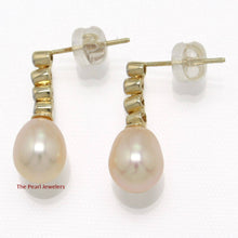 Load image into Gallery viewer, 14k Yellow Gold Diamonds Romantic Pink Pearl Dangle Earrings