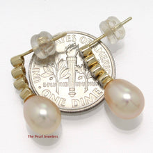 Load image into Gallery viewer, 14k Yellow Gold Diamonds Romantic Pink Pearl Dangle Earrings