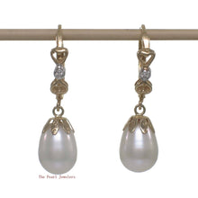 Load image into Gallery viewer, 14k Yellow Gold Diamonds &amp; White Cultured Pearls Dangle Earrings
