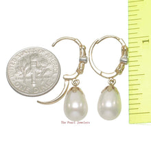 Load image into Gallery viewer, 14k Yellow Gold Diamonds &amp; White Cultured Pearls Dangle Earrings