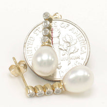 Load image into Gallery viewer, 14k Yellow Gold Genuine Diamonds White Pearl Dangle Stud Earrings