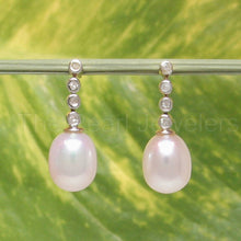 Load image into Gallery viewer, 14k Yellow Gold Genuine Diamonds White Pearl Dangle Stud Earrings