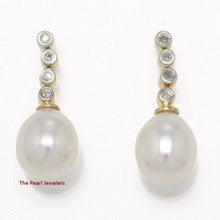 Load image into Gallery viewer, 14k Yellow Gold Genuine Diamonds White Pearl Dangle Stud Earrings