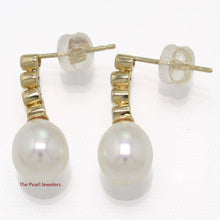Load image into Gallery viewer, 14k Yellow Gold Genuine Diamonds White Pearl Dangle Stud Earrings