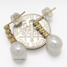 Load image into Gallery viewer, 14k Yellow Gold Genuine Diamonds White Pearl Dangle Stud Earrings