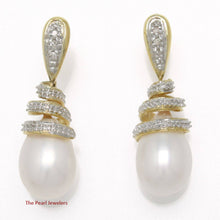 Load image into Gallery viewer, 14k Yellow Gold Diamond &amp; White Pearl Dangle Stud Earrings